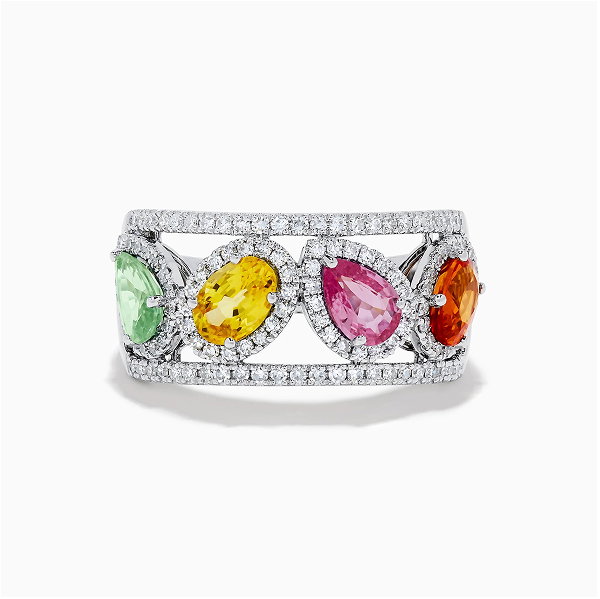 Watercolors 14K White Gold Multi Sapphire and Diamond Band