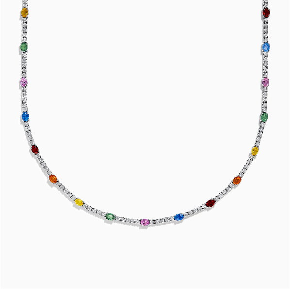 Watercolors 14K White Gold Multi Sapphire and Diamond Tennis Necklace