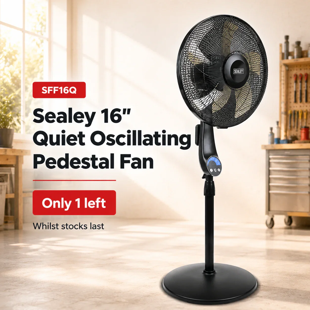 Sealey SFF16Q 16 inch Quiet High Performance Oscillating Pedestal Fan