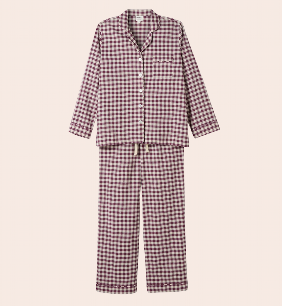Berry Gingham Linen Blend Pajama Pants Set