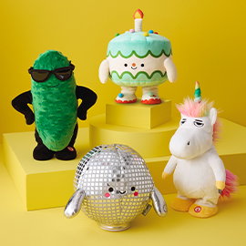 Plush characters with sound and motion.