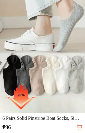 6 Pairs Solid Pinstripe Boat Socks...