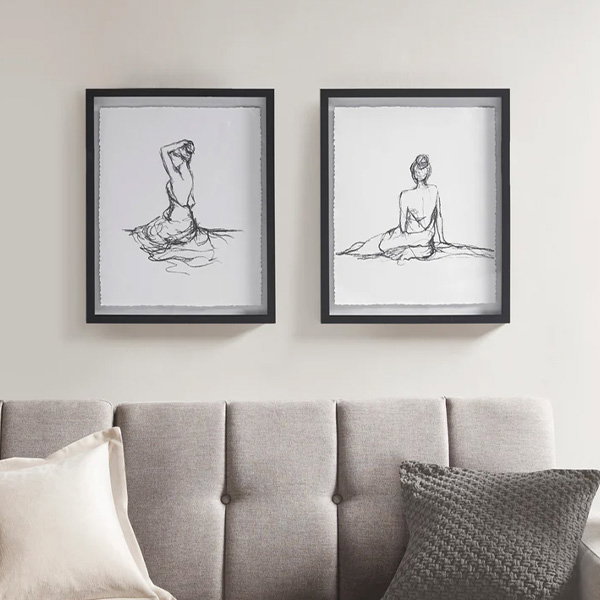 Feminine Figures Sketch 2-Piece Framed Wall Art Set