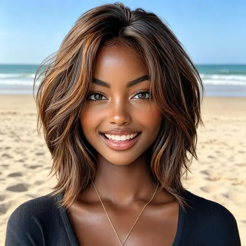 Wear and Go Wigs Glueless Layered Golden Brown Bob Wigs Pre Cut Lace Human Hair Wigs