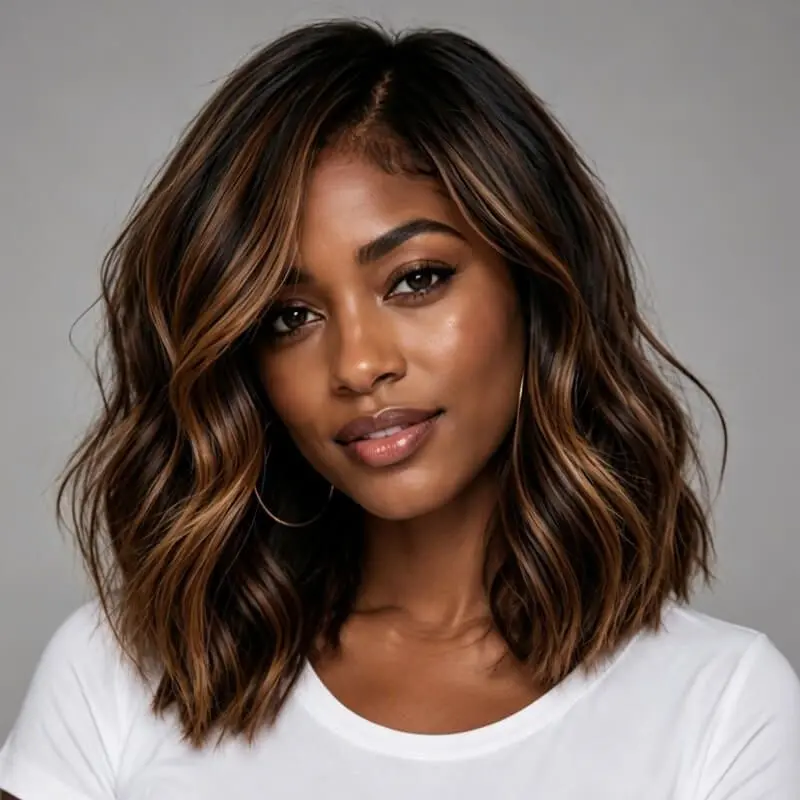 Wear and Go Wigs Dark Brown with Caramel Highlights Wavy Pre Cut Lace Glueless Human Hair Wigs