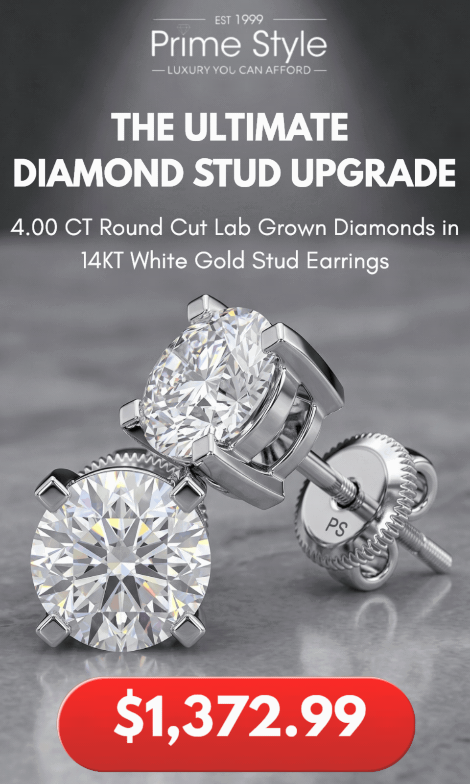 4.00 CT Round Cut Lab Grown Diamonds in 14KT White Gold Stud Earrings