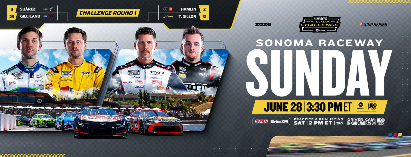 Toyota/Save Mart 400 presented by VISITPA | JUNE 14 | 3:00 PM ET | Prime, MRN , SiriusXM, HBO Max