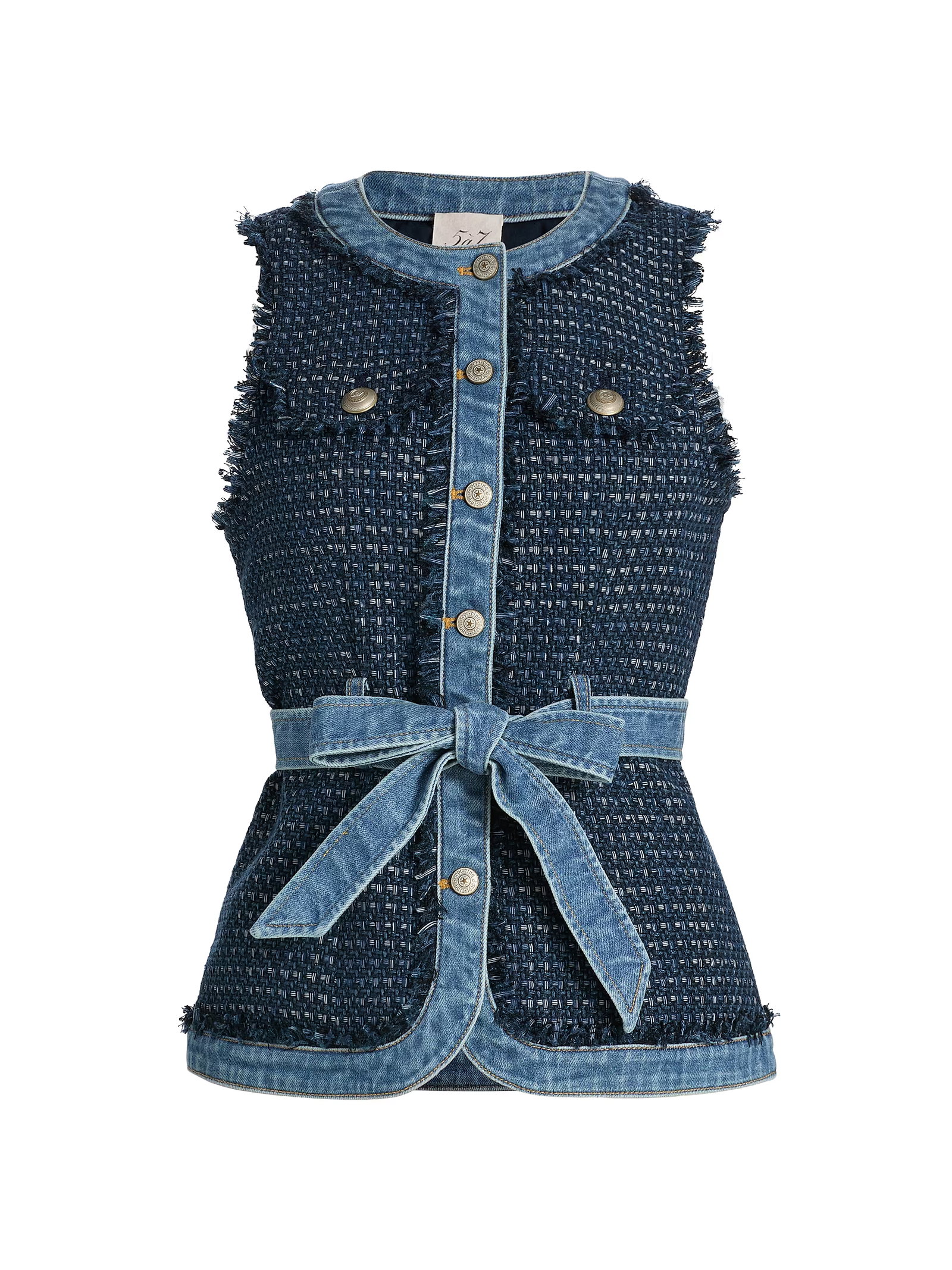 Cinq À Sept Joans Tweed & Denim Belted Vest