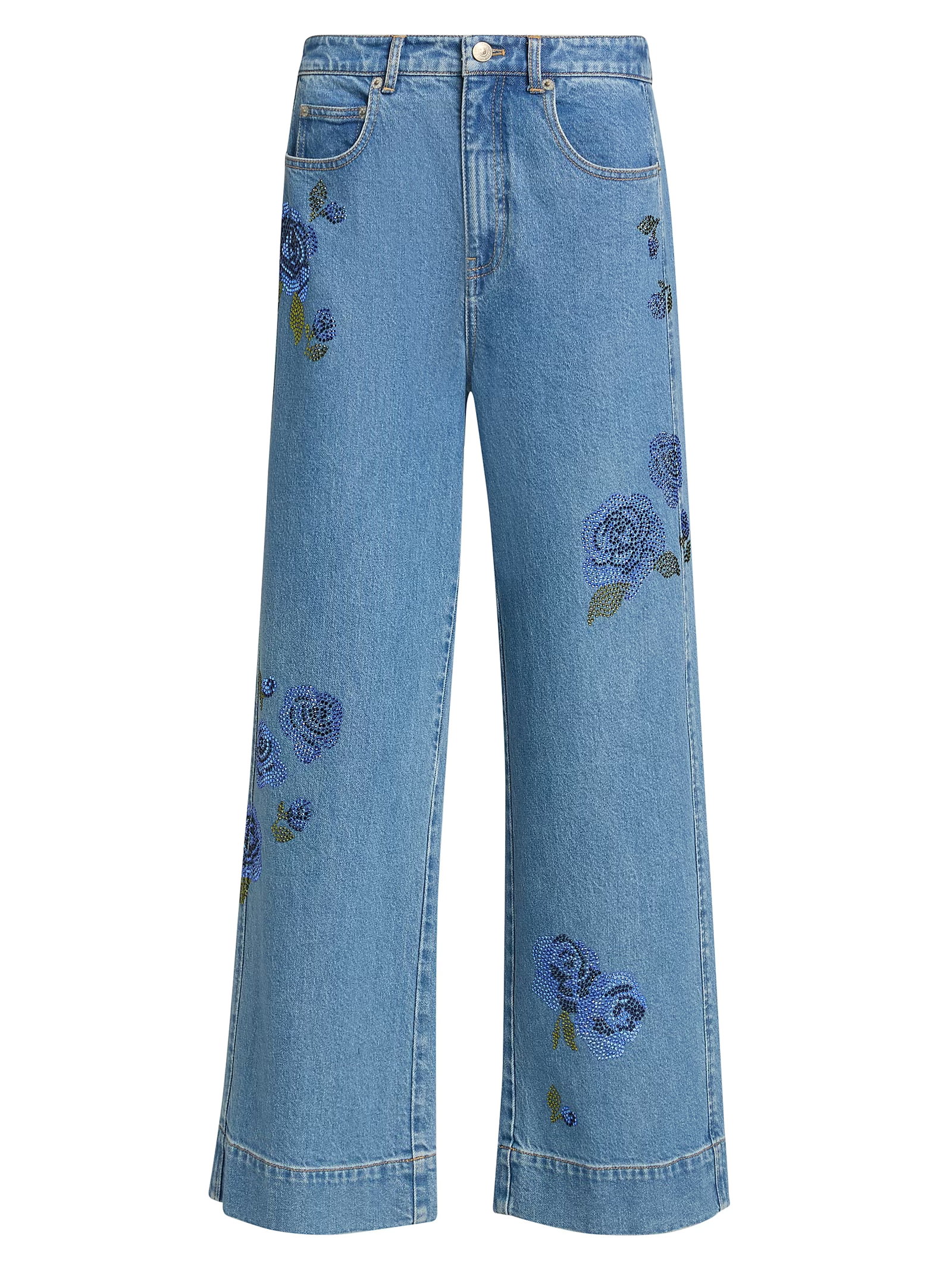 Cinq À Sept Betsy Crystal Roses Crop Wide-Leg Jeans