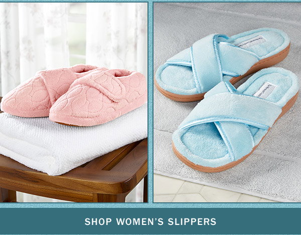Shop Women's Slippers. Women's Perfect Comfort Adjustable Wrap Slippers, Women's Cross-Strap Terry Slide Slippers