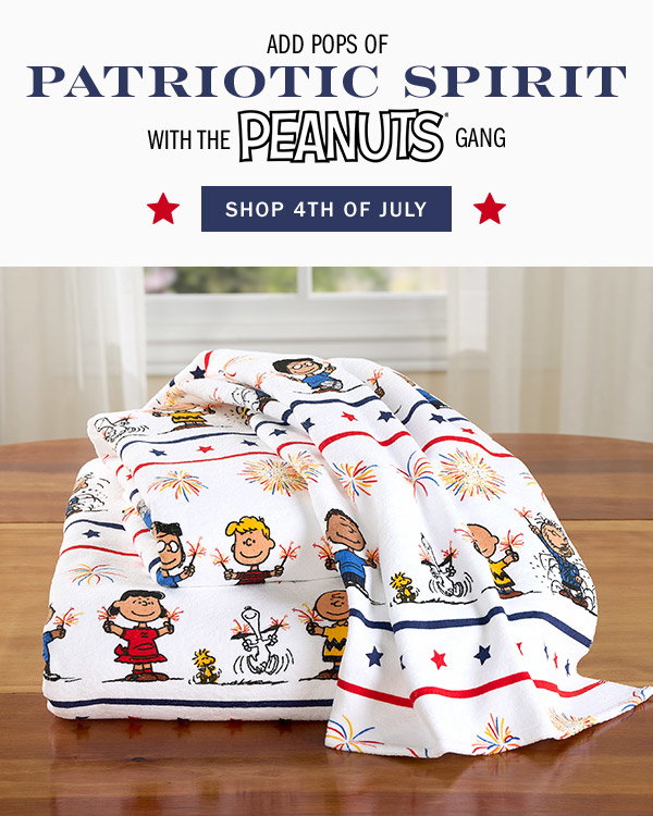 Add Pops of Patriotic Spirit With the Peanuts Gang. Shop 4th of July. Peanuts Patriotic Pals Portuguese Cotton Bath Towel Collection