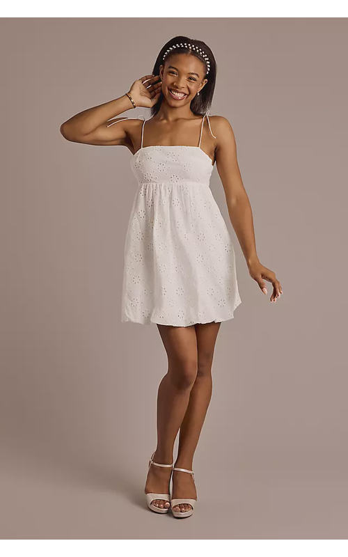 Eyelet Lace Tie Back Bubble Dress