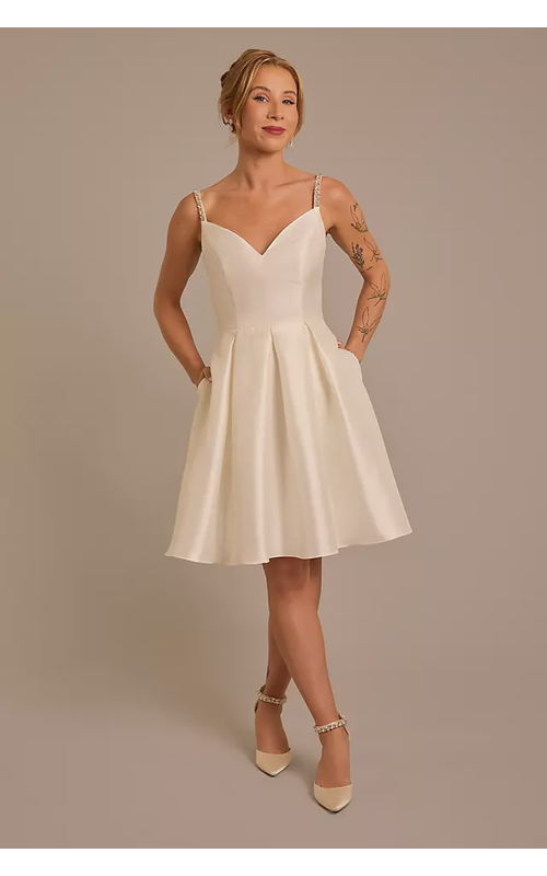 Mikado Short Dress with Crystal Straps
