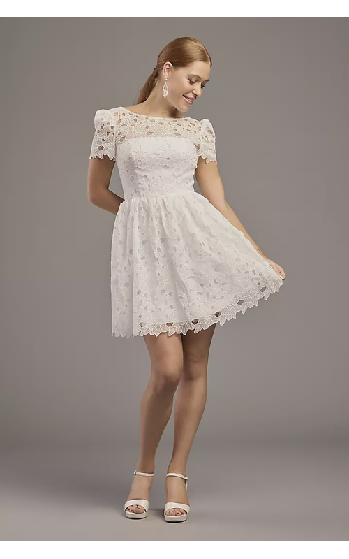 Short Sleeve Lace Mini with Illusion Neckline