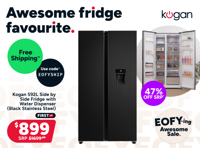 Kogan 592L Side by Side Fridge with Water Dispenser (Black Stainless Steel)