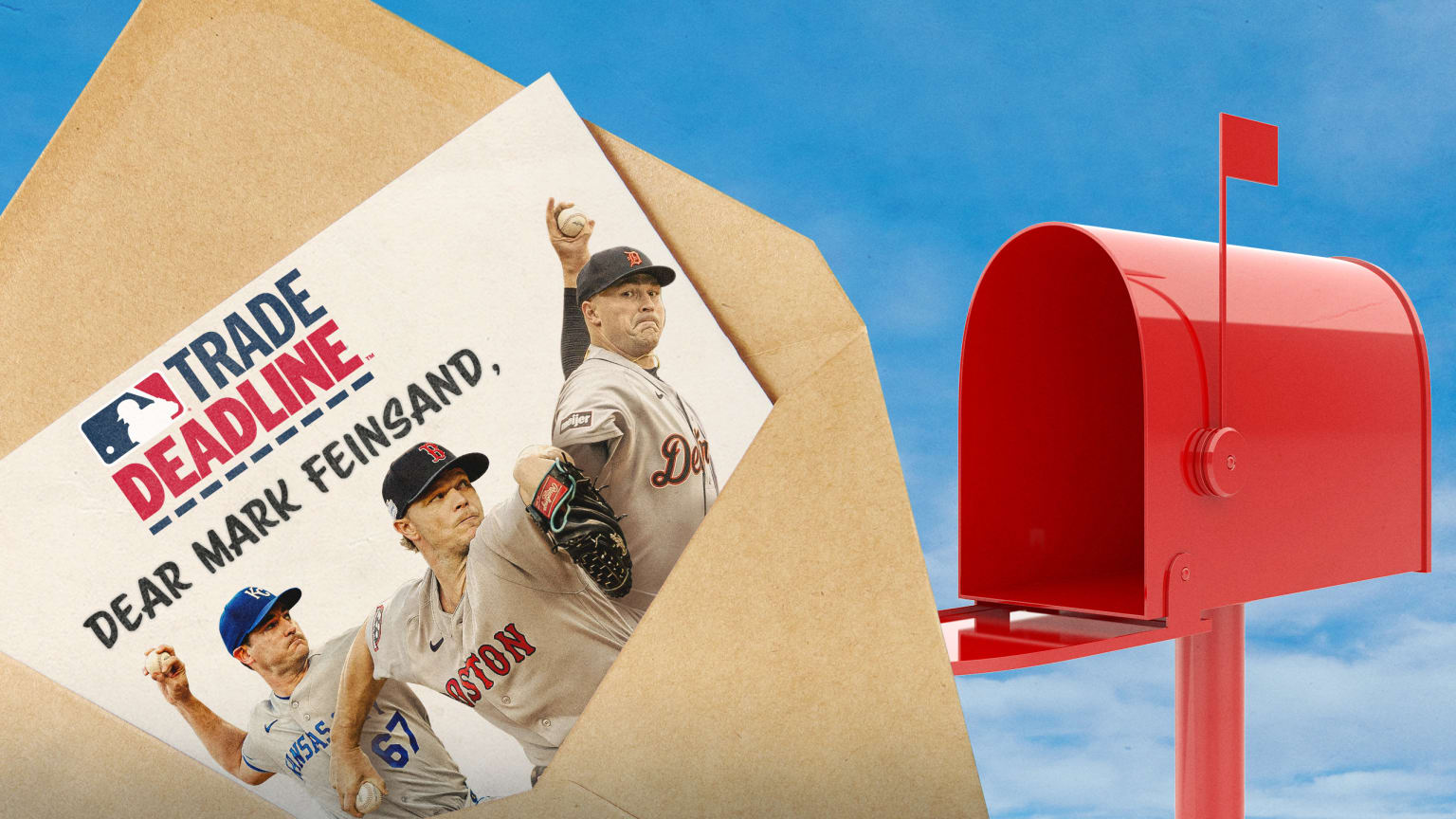 Seth Lugo, Sonny Gray and Tarik Skubal in an envelope with a letter addressed to Mark Feinsand
