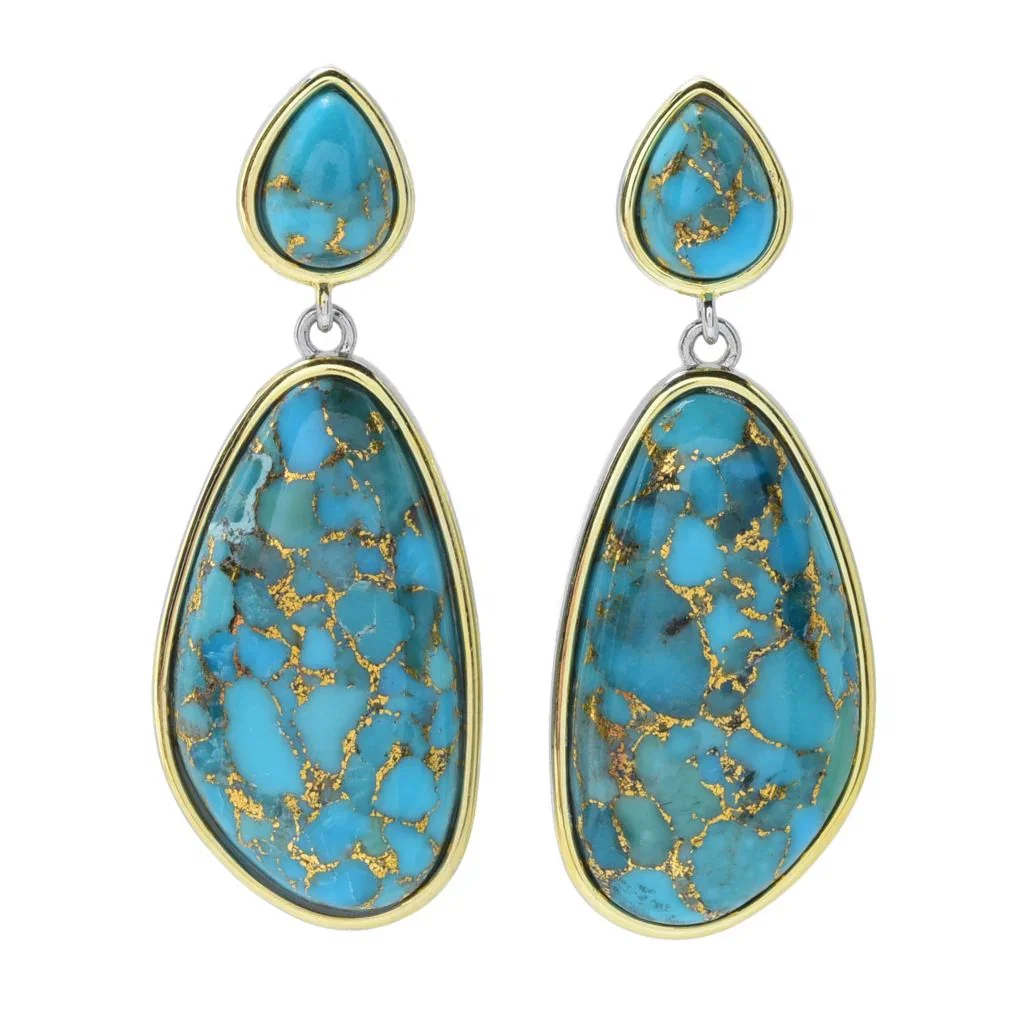 Image of Two-tone 24x13mm Blue Copper Turquoise Drop Earrings