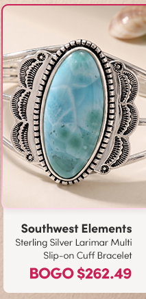 Southwest Elements | Sterling Silver 35x15mm Larimar Multi Row Slip-on Cuff Bracelet  BOGO $262.49 ($349.99 orig)