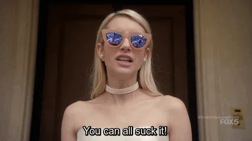 Emma Roberts saying, "You can all suck it."