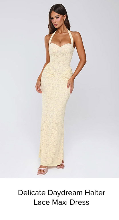 Delicate Daydream Halter Lace Maxi Dress Yellow