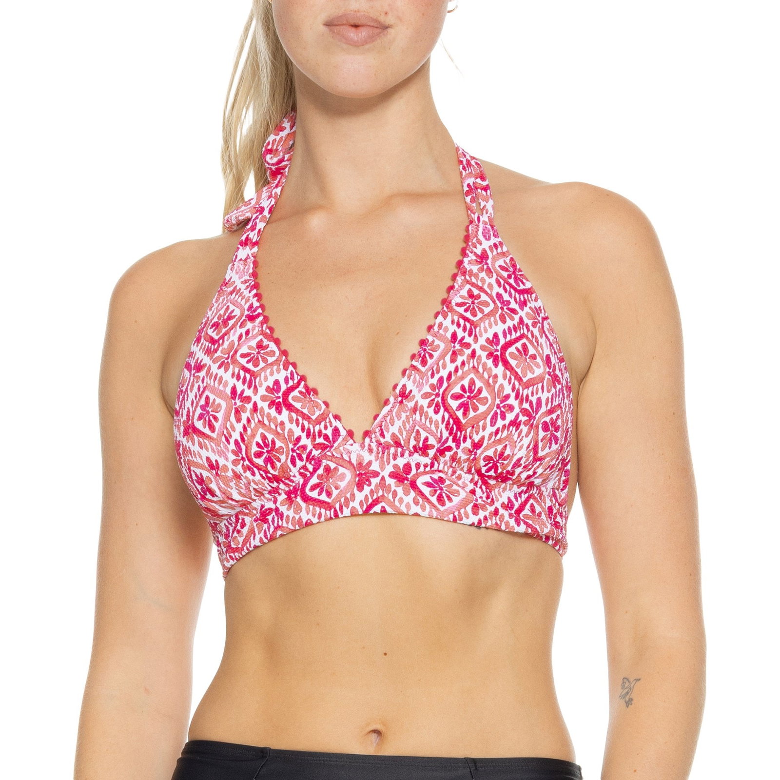 Tommy Bahama Island Cays Ikat Reversible String Bikini Top for Women | Passion Pink | Size Medium | Stretchy Fabric