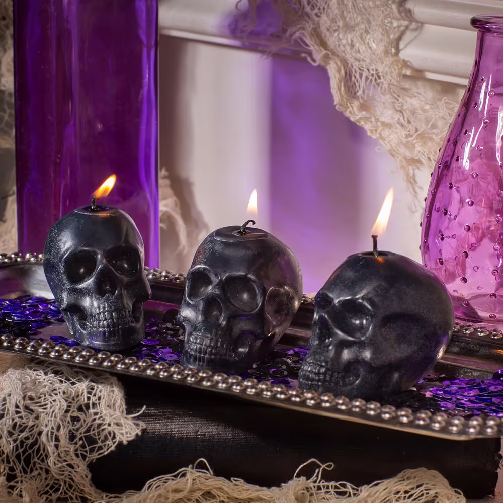 2 1/4" Black Skull-Shaped Wax Candles - 3 Pc.