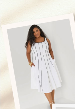 Piped Midi A Line Dress