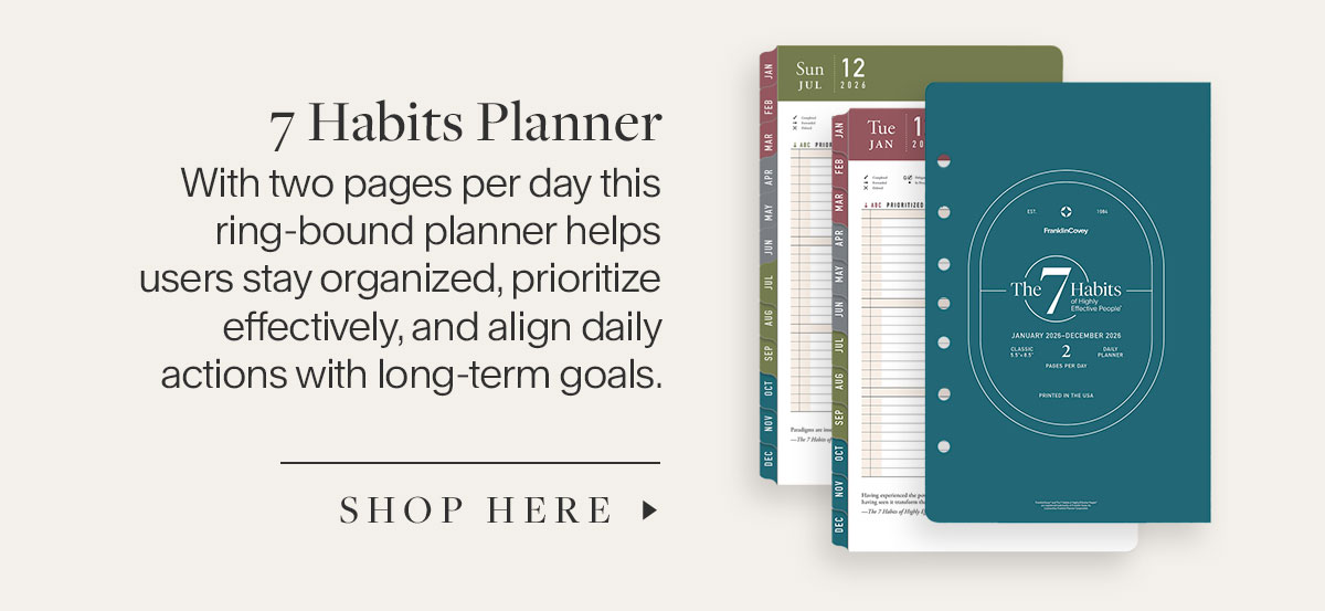 7 Habits Planner With two pages per day this ring-bound planner helps users stay organized, prioritize effectively, and align daily actions with long-term goals.