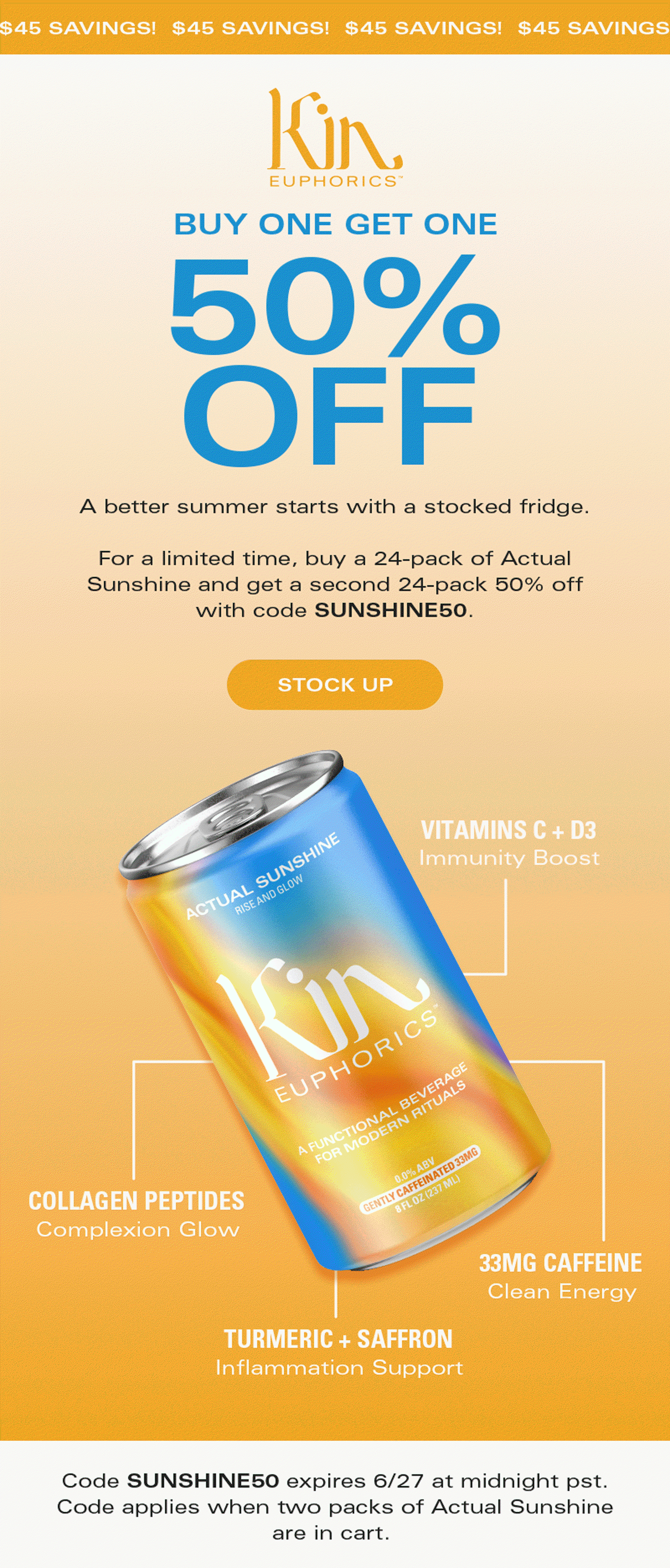 Save 50% on your second 24 pack of Actual Sunshine