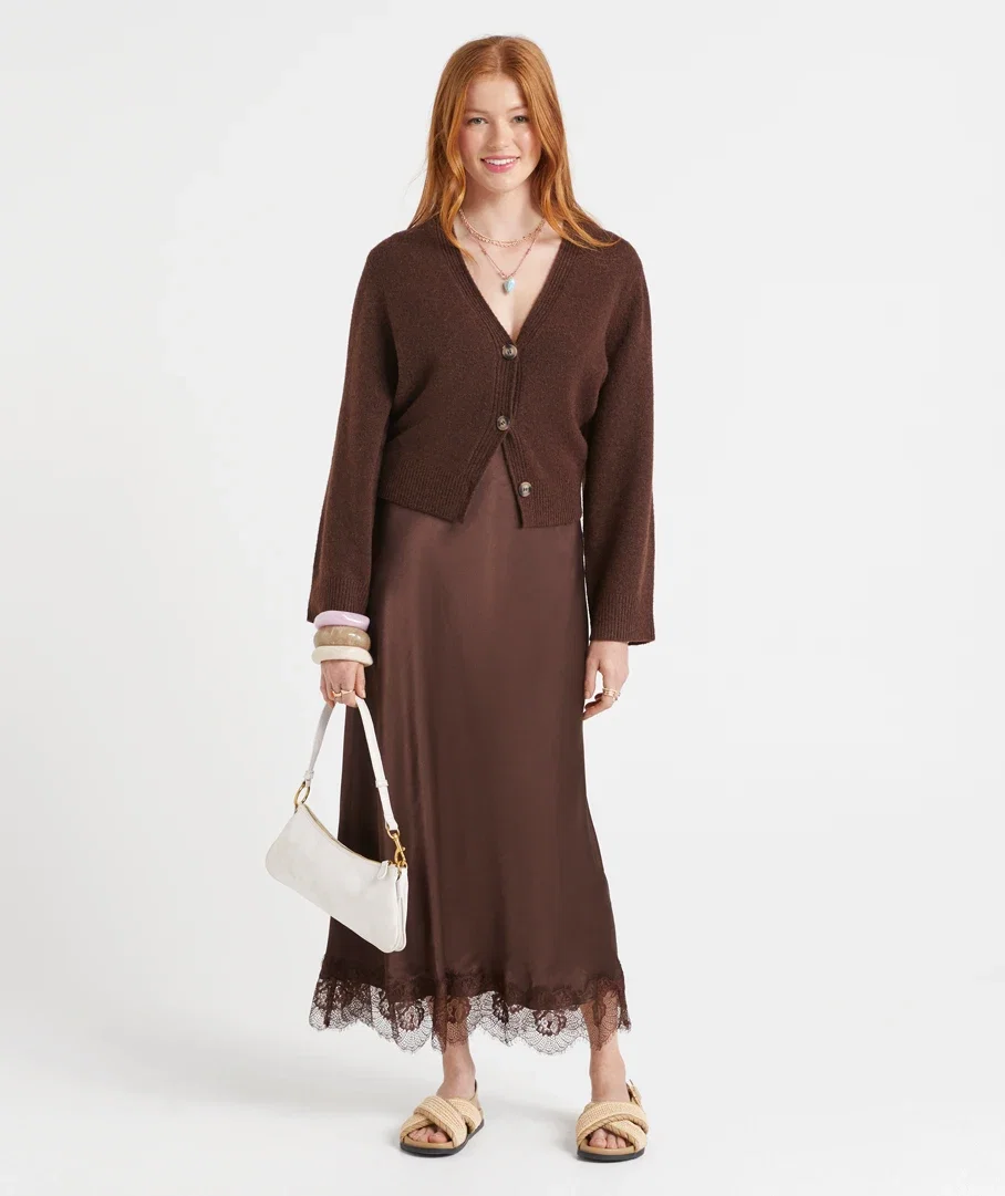 MAGGIE SATIN LACE MIDI SKIRT