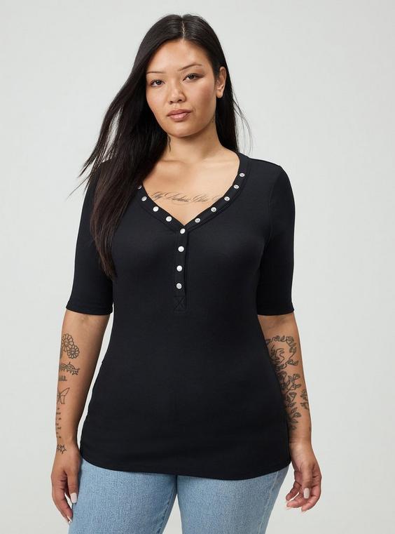 Cotton Modal Rib Curved Henley Top