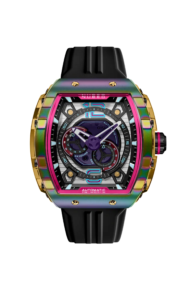 Image of Nubeo Men's 49mm Magellan Automatic 24 Hour Tonneau Silicone Strap Watch