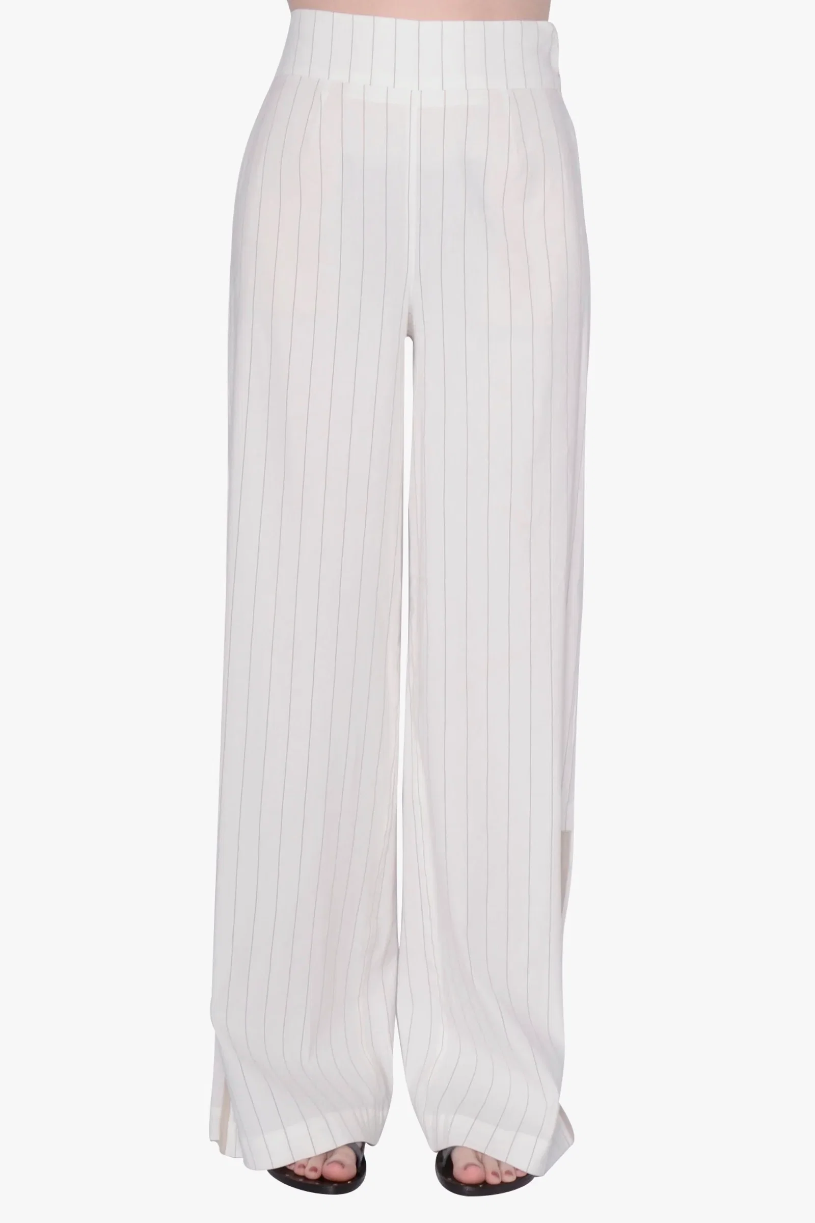Image of Stretch Linen Wide Pant with Leather Trim - SWINTON