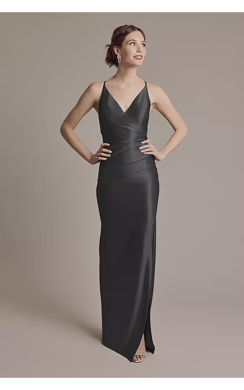 Sculpting Satin V-Neck Cross-Back Dress