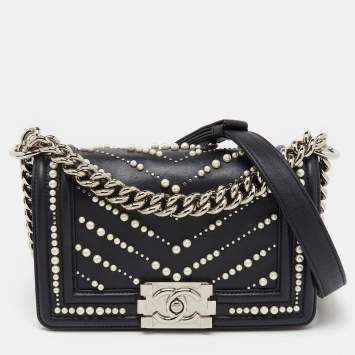 Black Leather Pearl Chevron Sm