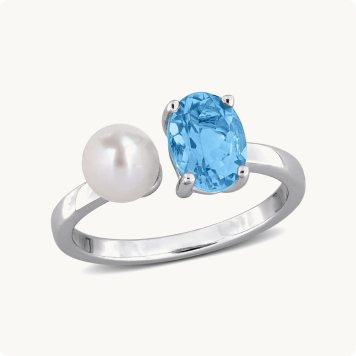 Blue Topaz & Freshwater Cultured Pearl Ring in Sterling Silver