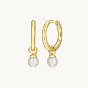 White Shell Pearl Hoop Earrings in Gold Plated Sterling Silver
