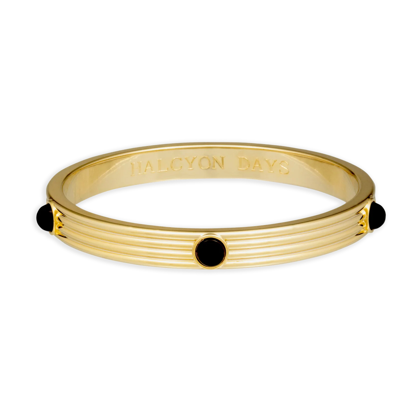 Image of Ribbed Cabochon Push-on Bangle in Black