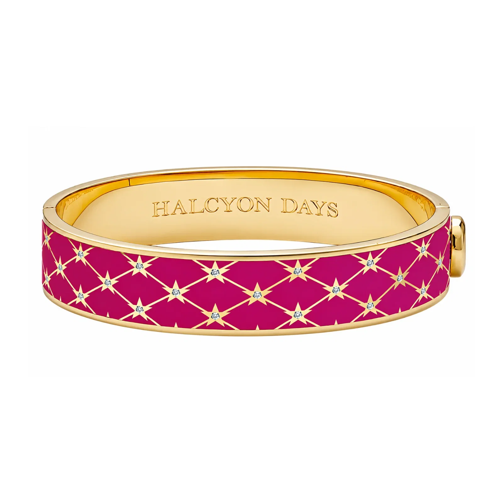 Image of Star Sparkle Trellis Hinged Bangle in Pink Tourmaline & Gold
