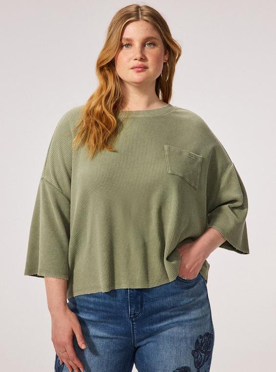 Festi Boxy Cropped Lightweight Waffle Tee