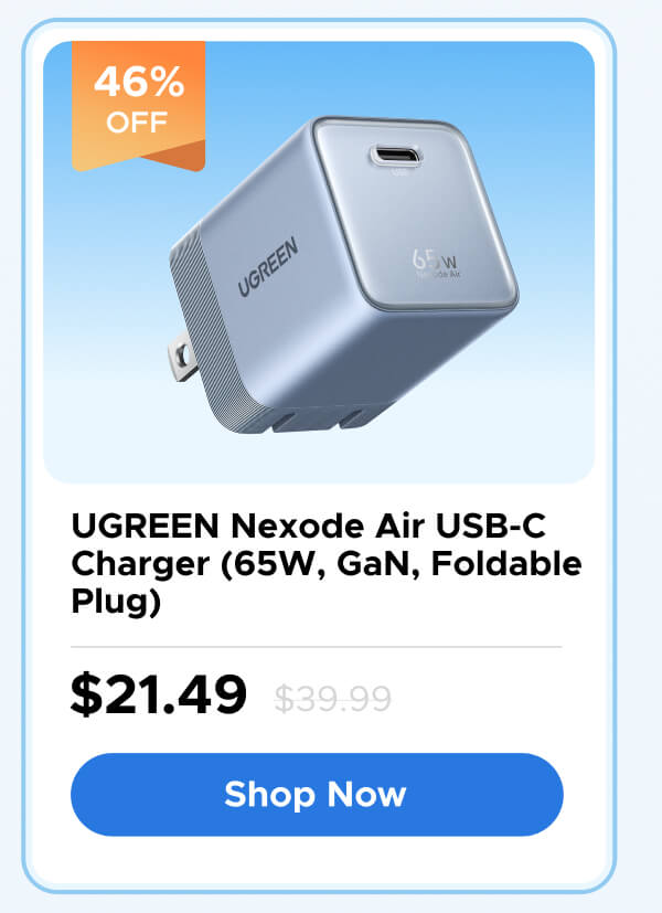 UGREEN Nexode Air USB-C Charger (65W, GaN, Foldable Plug)