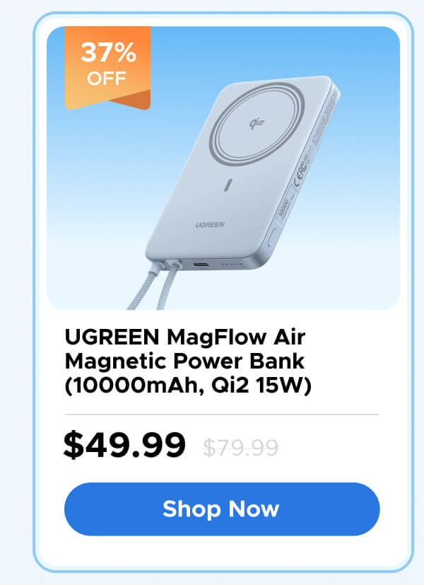 UGREEN MagFlow Air Magnetic Power Bank (10000mAh, Qi2 15W)