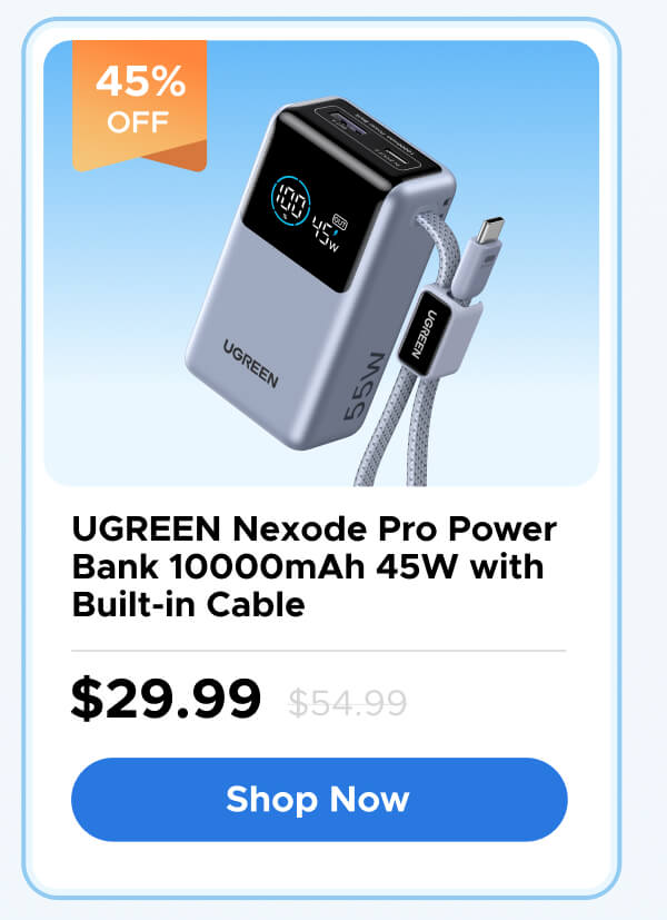 UGREEN Nexode Pro Power Bank 10000mAh 45W with Built-in Cable