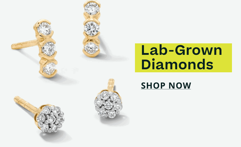 Gold bar studs set with diamonds & cluster-stone gold studs. Lab-grown diamonds. Click here to shop now