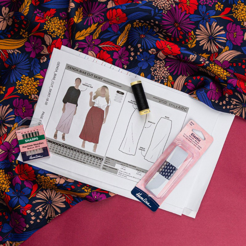 Sew the Genoa Skirt in Psychedelic Posies Viscose Sateen