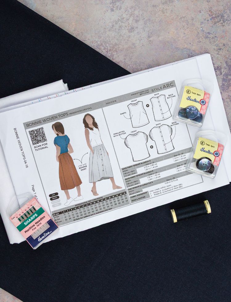 Sew the Bonnie Tops in Navy Blue Soft Viscose Linen
