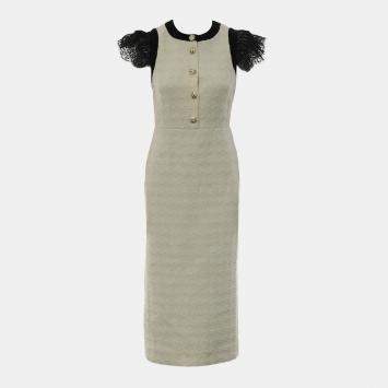 Vinyl Sleeve Tweed Dress IT 40