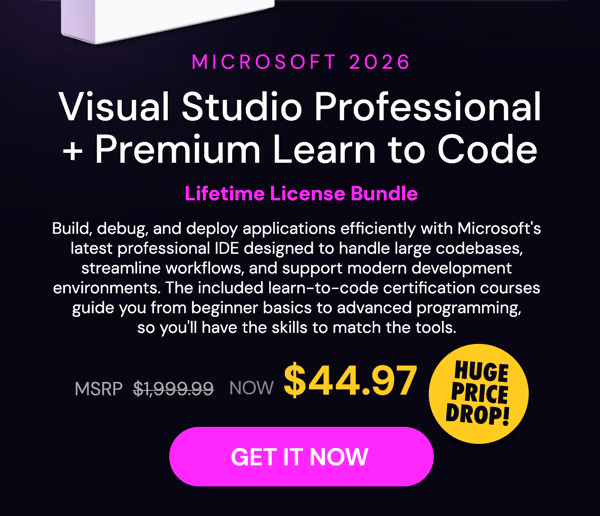 Microsoft Visual Studio Professional 2026 + The Premium Learn to Code Certification Bundle