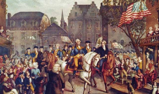 Washington's triumphal entry into New York, November 25th, 1783; painted by Christian Inger
