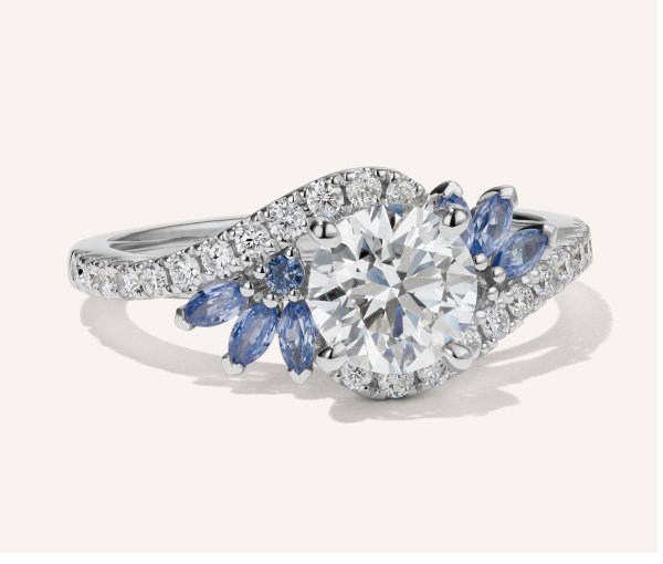 Hyacinth Sapphire & Diamond Halo Engagement Ring